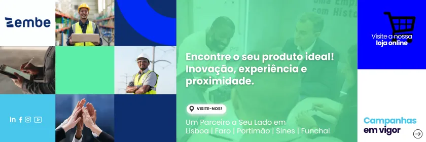 Banner da Zembe «Encontre o seu produto ideal! Inovação, experiência e proximidade», com convite a visitar a loja online