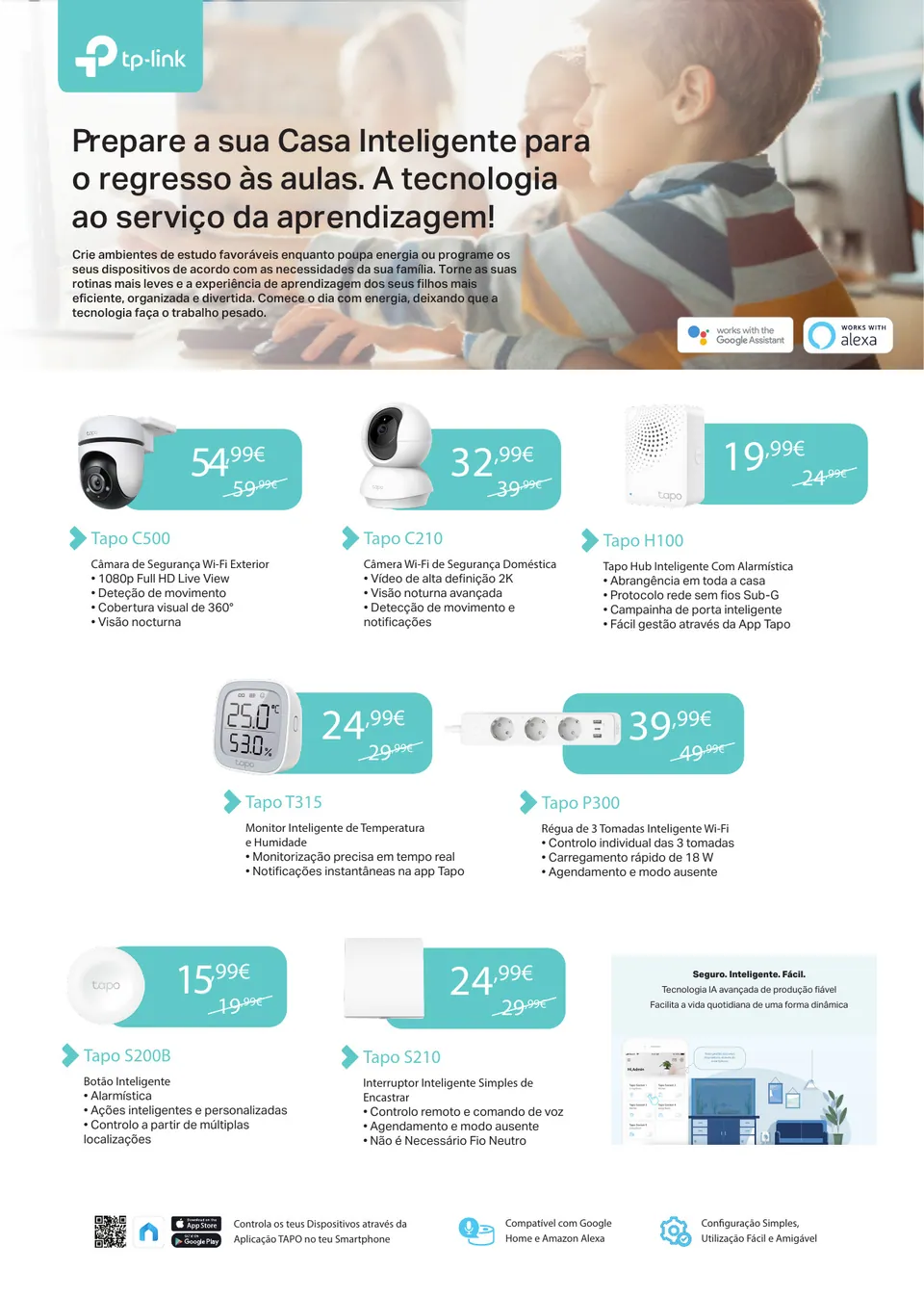 Peça de email «Prepare a sua Casa Inteligente para o regresso às aulas» com câmaras, hub e tomadas inteligentes Tapo